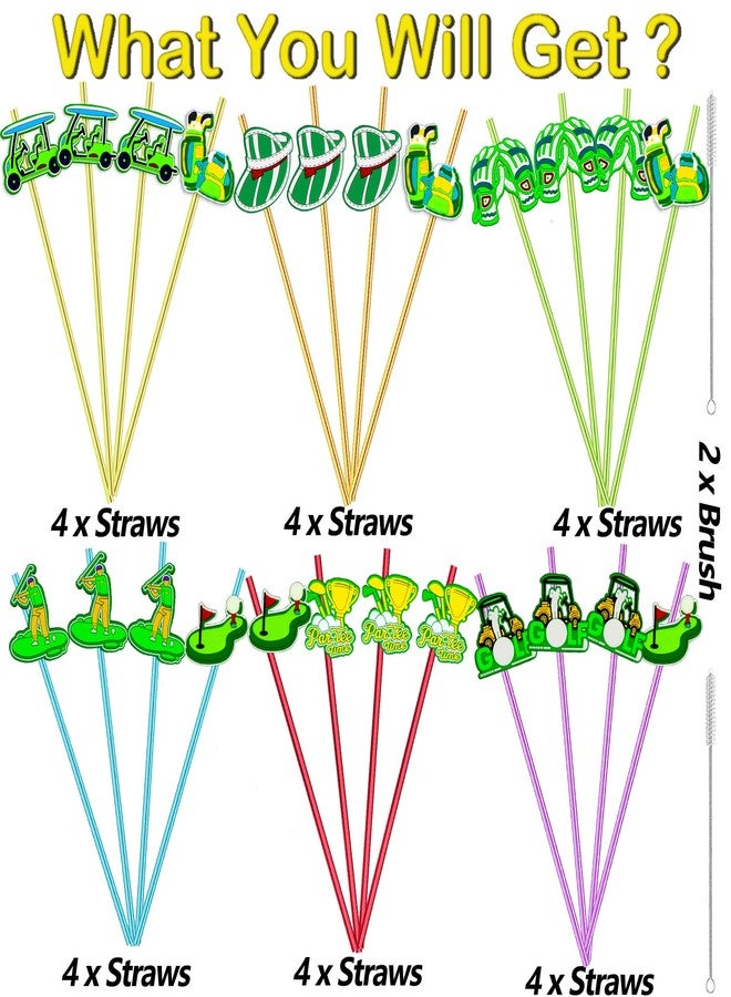MEAXUR 24pcs Golf Themed Straight Reusable Straws for Golf Party Favor Gift Bags,Daily Drinking Straws,Birthday Party,Class Reunions,Sports Golf Party Supplies,With 2 Cleaning Brushes.(6color) - Image 2